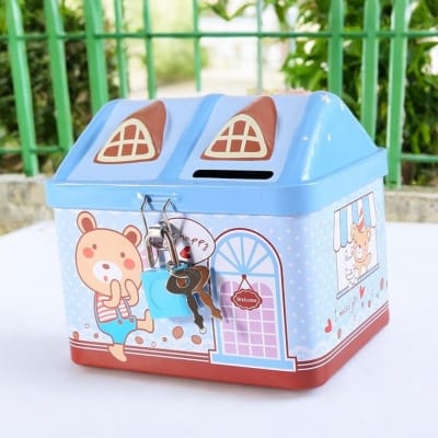 Picture of Money Box Indoor Change Container - Exquisite Cartoon Cute Cash Box with Combination Lock - Multicolor Coin Bank for Shelf Cabinet-Multicolor