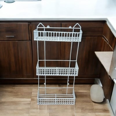 Picture of "Square 3-Layer Rack – Kitchen Wall Hanging, White Iron, Easy Install, Space Saving Modern Design – 1 Pc"-White