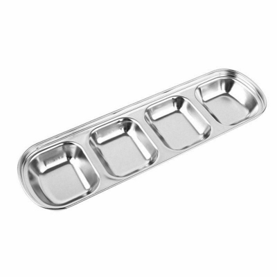 Picture of 4 compartment Sauce Dish Snack Serving Tray 304 Stainless Steel Sauce Dishes Spice Plates Kitchen Supplies Spice Plate-Silver