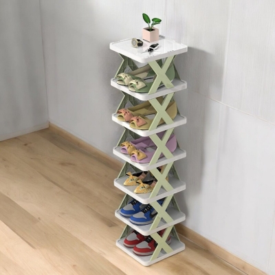 Picture of Detachable Folding Shoe Rack: 7-Layer Adjustable Plastic Organizer for Efficient Storage-Multicolor