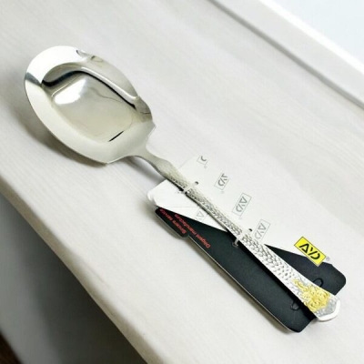 Picture of 12 Inch Stainless Steel Rice Spoon - Mirror Polish, Non-Magnetic, Silver with Golden Design, Ideal for Cooking and Serving-Silver