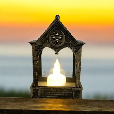 Picture of "Rustic 15cm LED Lantern - Flickering Flame Candle Lamp | Battery Operated Multi-Color ABS Plastic for Home Decor and Ramadan Kareem"-Multicolor