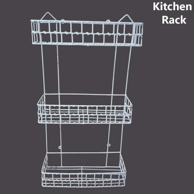 Picture of 3 Step square shape Walls For The Kitchen Hanging Rack - Optimize Your Kitchen Storage With This square shape Hanging Rack made is high quality iron stick white colour-White