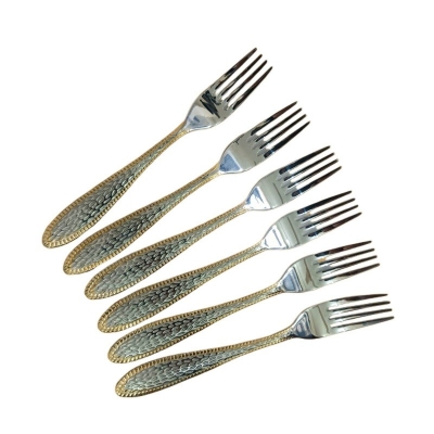 Picture of 6pcs stainless steel fork spoon mirror polish spoon nonmagnet tea spoon for best option desirt 12cm long golden design print(6pcs set)-Silver