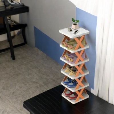 Picture of Space-Saving 6-Layer Shoe Rack: Folding Adjustable Plastic Cabinet, Easy to Assemble and Colorful-Multicolor
