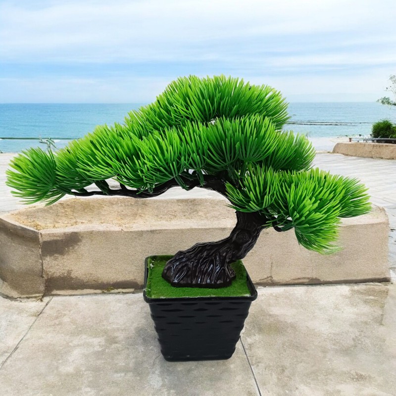 Picture of Realistic 24*30cm Artificial Pine Bonsai Tree - Green Plastic Plant for Home & Garden Decor-Multicolor