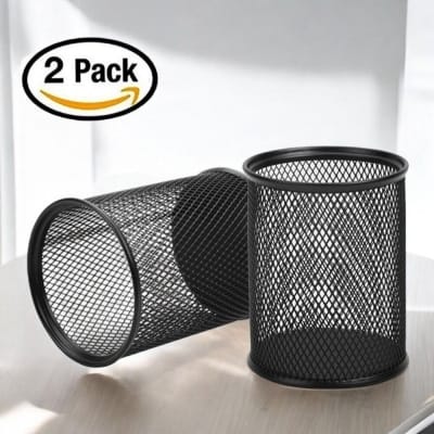 Picture of Black Metal Cylinder Desk Organizer (2 Pieces) - Multifunctional Pencil Holders, Durable & Fireproof, High-Temperature Resistant, Coated Finish, 9.5 x 8.5 cm, Perfect for Desk Organization-Black