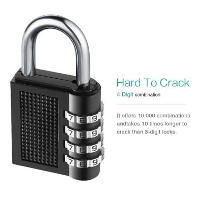 Picture of 4-digit Combination Padlock Heavy Duty Combination Code Lock For Families Schools Businesses Luggage Lockers And Tool Box-Black