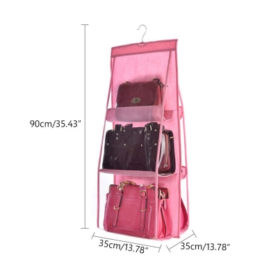 Picture of 6 Pocket Foldable Hanging Bag 3 Layers Folding Shelf Bag Purse Handbag Organizer Door Sundry Pocket Hanger Storage Closet Hanger-Multicolor