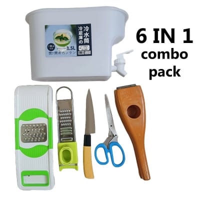 Picture of 6 in 1 combo pack kitchen vegitable cutter set for all purpous slicer cutter gratter squicher container-Multicolor