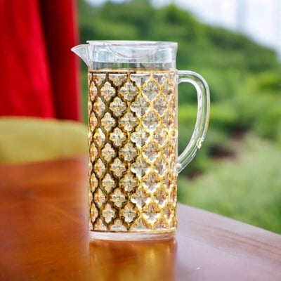 Picture of 2 Liter Acrylic Water Juice Jug - Eco-Friendly, Golden Pattern, Food Grade Plastic Drinking Jug-Gold