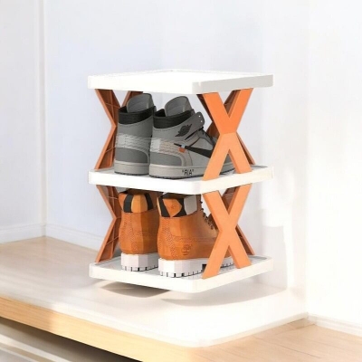 Picture of Adjustable Plastic Shoe Rack: 3-Layers Folding Multi-Layer Cabinet for Home and Dormitory-Multicolor