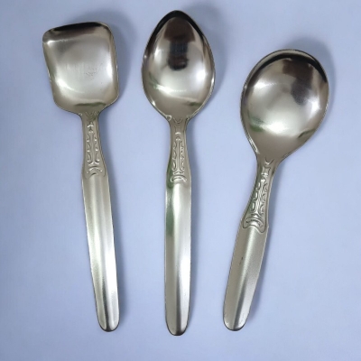 Picture of Set of 3 Silver Stainless Steel Spoons – 9.5-10.5 Inch – Perfect for Cooking & Serving – Durable, Stylish & Versatile-Silver