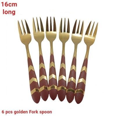 Picture of AYD 6 pcs golden color fork spoon red design spoon 16cm long golden color fork spoon best for cutlery tableware-Gold