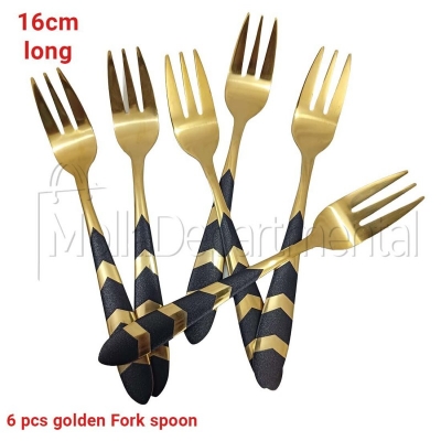 Picture of AYD 6 pcs golden color fork spoon Black design spoon 16cm long golden color fork spoon best for cutlery tableware-Gold