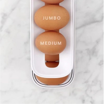 Picture of White Egg Dispenser - 1 pcs, Food Grade Plastic, Made in China, 14-15 Egg Capacity, Rolling and Automatic Sliding Spiral Holder-Multicolor