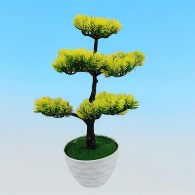 Picture of 7-Head Artificial Pine Tree Bonsai, 43*24cm Plastic Plant - Home, Living Room, Garden, Office, Shop, Restaurant Decor-Multicolor