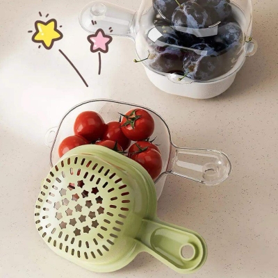 Picture of 1 Pcs Plastic Colander with Handle - Ideal for Rinsing Fruits and Vegetables - Mixed Multicolor Veggie Washing Basin - Fruit Drainer Bowl-Multicolor