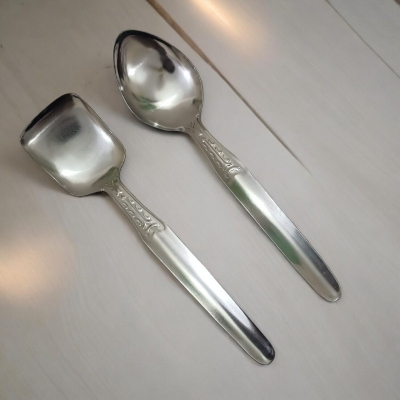 Picture of Set of 2 Silver Stainless Steel Spoons – 9.5-10.5 Inch – Perfect for Cooking & Serving – Durable, Stylish & Versatile-Silver