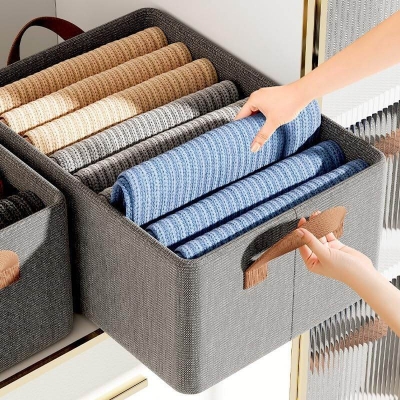 Picture of BiDoga Foldable Steel Shelf Clothes Organizer Wardrobe Pants Jeans Storage Box Portable Sweater Storage Organizers-Multicolor
