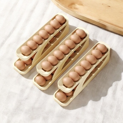 Picture of Automatic Rolling Egg Holder Rack - 3pcs, Fridge Egg Storage Box, Egg Container Kitchen Refrigerator Egg Dispenser, Fridge Organizer-Multicolor
