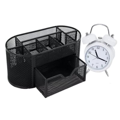 Picture of "Black Metal Desk Organizer - Fireproof & Multi-Functional Pen Holder, Durable, High-Temperature Resistant, Coated Finish, 10.5 x 11 x 22 cm, Ideal for Office & Study, 1 Piece"-Black