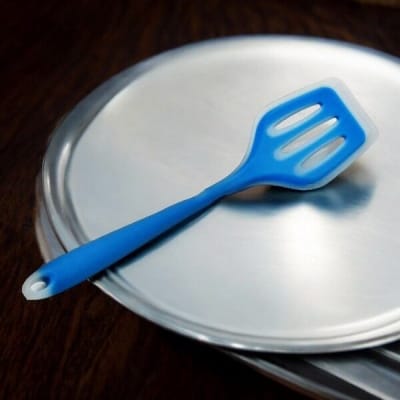 Picture of 12-Inch Multicolor Silicone Cooking Spoon - Non-Stick Slotted Turner Spatula, Full Silicone Build, High Heat Resistant - Perfect for Non-Stick Pots - 1 Piece-Blue