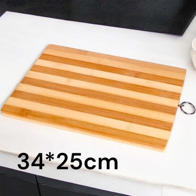 Picture of "34x25x1.8cm Rectangle Bamboo Cutting Board - Strong and Durable, Ideal for Meat, Vegetables, Bread, Includes Hook for Convenient Storage, Brown"-Brown