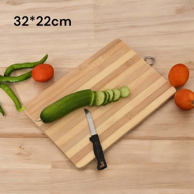 Picture of "Durable Bamboo Chopping Board - 32x22x1.8cm Rectangle, Ideal for Meat, Veggies, and Bread with Hook for Easy Storage, Brown Wooden Cutting Board for Kitchen"-Brown