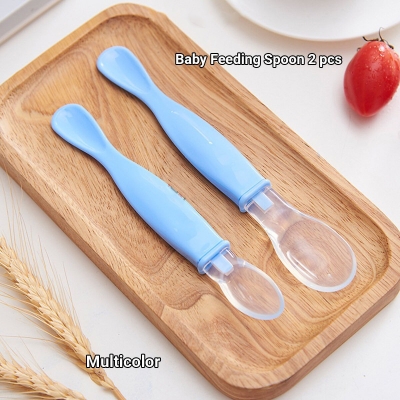 Picture of 2pcs/set feeding supplies BPA free easy carry baby squeezed spoon colorful baby silver spoon silicone baby feeding spoon Multicolor-Multicolor