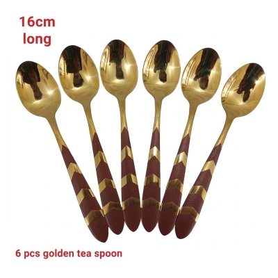 Picture of AYD 6 pcs golden color tea spoon red design tea spoon 16cm long golden color tea spoon best for cutlery tableware-Gold