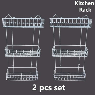 Picture of 2 pcs set, 3 Step square shape Walls For The Kitchen Hanging Rack - Optimize Your Kitchen Storage With This square shape Hanging Rack made is high quality iron stick white colour made is high quality iron stick white colour combo pack-White