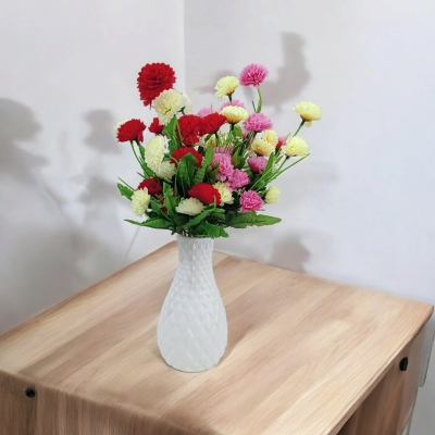 Picture of 2-Piece Multicolor Silk Flower Sticks - 40-50 Heads, 40cm Long with Vase - Plastic and Fabric - Ideal for Home, Restaurant, Wedding-Multicolor