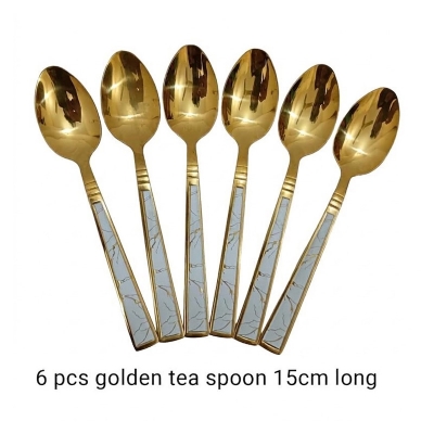 Picture of 6 pcs Best quality golden color imported Tea spoon for denner golden color mirror polish spoon 15cm long-Gold