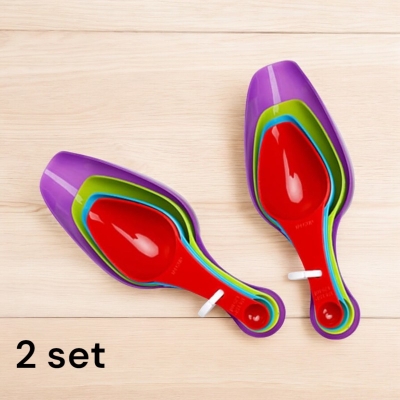 Picture of "8-Piece Multi-Color Plastic Measuring Spoon Set - Small Pet Design for Accurate Baking - 2 Sets"-Multicolor