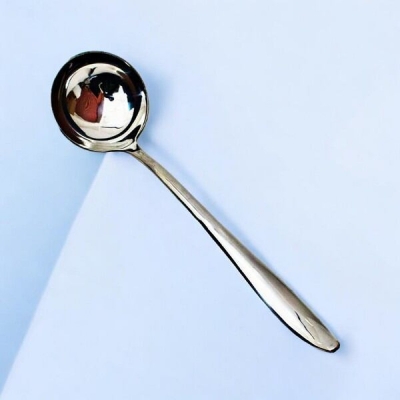 Picture of 9.5 Inch Stainless Steel Ladle - Mirror Polished Big Soup Spoon, Non-Magnetic, Ideal for Cooking and Serving-Silver