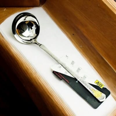Picture of 11.5 Inch Stainless Steel Soup Spoon - Silver with Mirror Polish and Elegant Golden Handle, Ideal for Serving-Silver