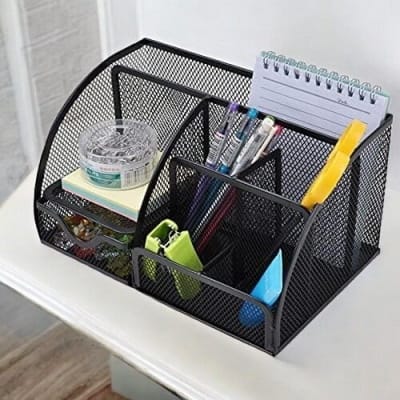Picture of "Office Storage Organizer - Metal Pen Holder with Multiple Compartments, Square Divided Desktop Container"-Black