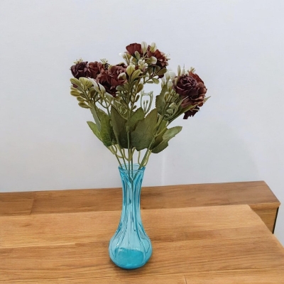 Picture of "Silk Daisy Bride Bouquet with 18 Heads, Glass Vase, 18 Multicolor Sunflowers, 48x20 cm (H x W) with Vase, Perfect for Christmas, Wedding, and Home Decor, Made from Fabric and Plastic for Long-Lasting Elegance."-Multicolor