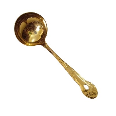 Picture of Golden Stainless Steel Big Soup Spoon - 9 Inch, Mirror Polish with Cutting Print, Ideal for Cooking and Serving-Gold