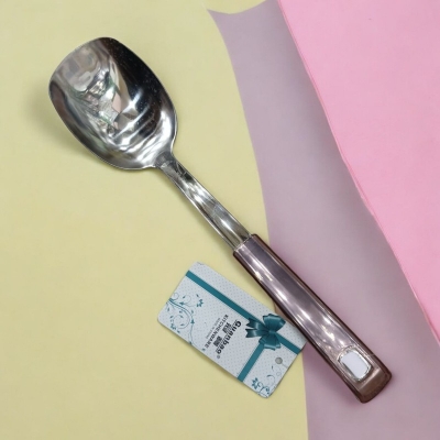 Picture of Silver Stainless Steel Solid Turner Spoon - 10 Inch, Mirror Polish, Non-Magnetic with Plastic Cover Handle-Silver