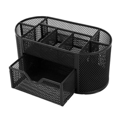 Picture of "Black Metal Desk Organizer - Fireproof & Multi-Functional Pen Holder, Durable, High-Temperature Resistant, Coated Finish, 10.5 x 11 x 22 cm, Ideal for Office & Study, 1 Piece"-Black