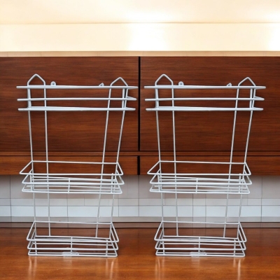 Picture of "Kitchen Rack Set – 2 Pcs, 3-Layer Square Design, Durable Iron, White Finish, Easy Wall Installation, Space Saver"-White