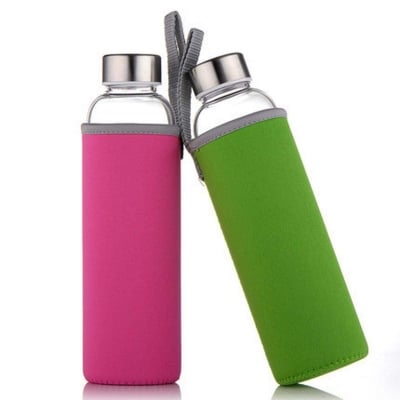 Picture of 1 pcs  Personalized BPA Free Custom Stainless Steel Lid Borosilicate Glass Water Bottle for Drinking Tea/Milk/Coffee  etc 550ml multicolor cover-Multicolor