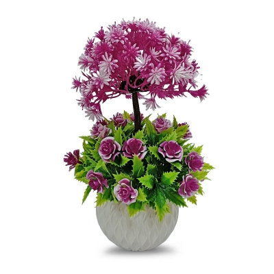 Picture of 2 layer Flower Bonsai Artificial Grass Plants with Pot for Home Decor Decorative Office Indoor Decor Purple-Purple