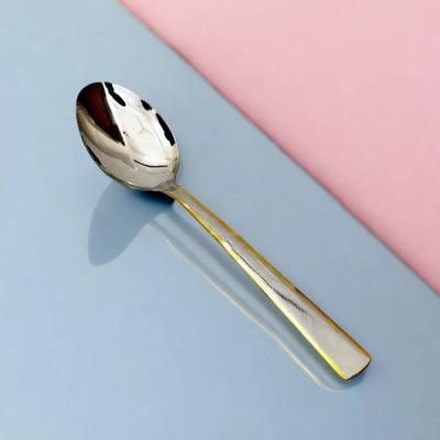 Picture of Mirror Polish 10.2 Inch Curry Spoon - Stainless Steel, Non-Magnetic, Silver with Golden Mix, Ideal for Both Cooking and Serving, Single Piece-Silver