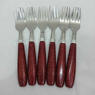 Picture of 6 pcs colorful handle stainless steel Fork spoon set 15 cm long-Red
