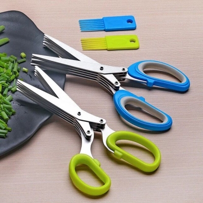 Picture of 1 pcs Muti-Layers Kitchen Scissors Stainless Steel Vegetable Cutter Scallion Herb Laver Spices cooking Tool Cut Kitchen Accessories-Multicolor