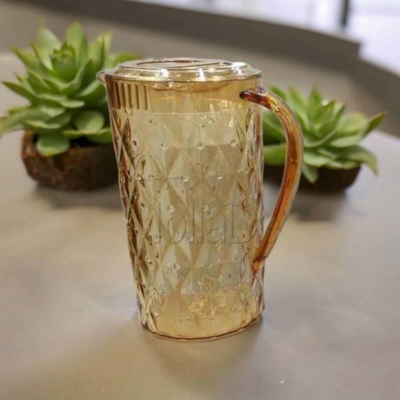 Picture of Classic Diamond Design Water Jug - 2.25L, Transparent Acrylic Plastic, Golden, 1 Piece-Gold