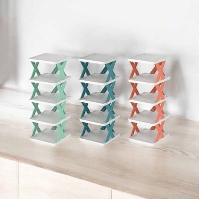 Picture of Folding 5-Tier Shoe Organizer: Adjustable Multi-Layer Plastic Rack for Closets and Narrow Spaces-Multicolor